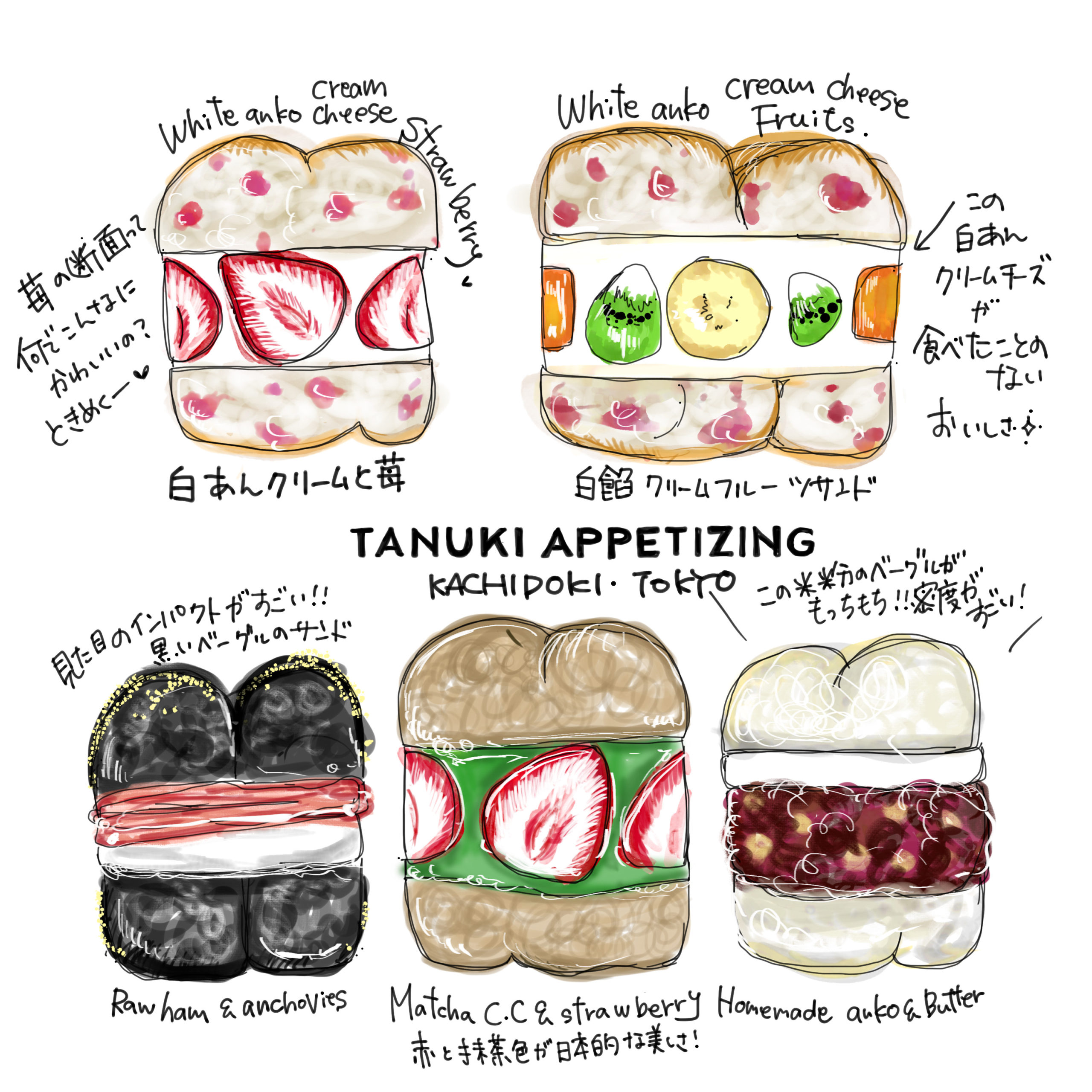 勝どき Tanuki Appetizing タヌキアペタイジングの 萌え断 ベーグルサンド Delicious Illustration